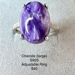 Charoite Adjustable S925 Ring